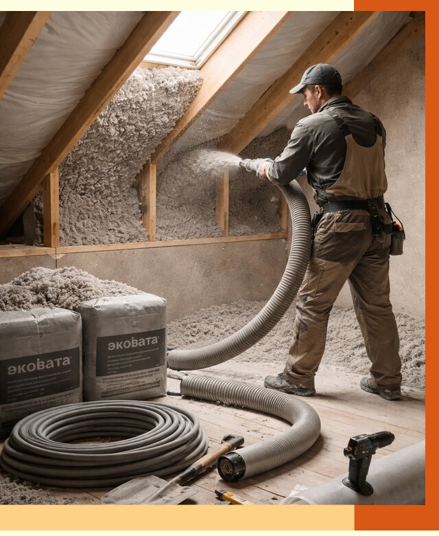 Утепление мансарды эковатой в Кохме от 2285 руб/м2 — монтаж, задувка, цена | ТепломастерКхм