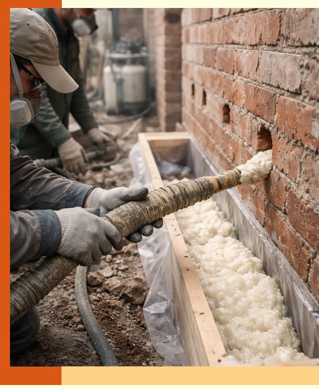 Заливка ППУ в пустоты кирпичной стены в Кохме