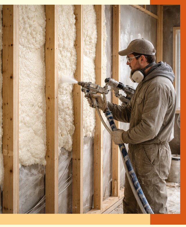 Утепление каркасной стены ППУ в Кохме от 4415 руб./м2 под ключ | ТепломастерКхм