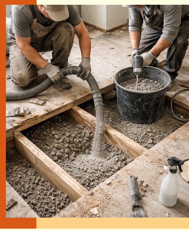 Заполнение пустот пола в Кохме полиуретаном и пенополистиролом