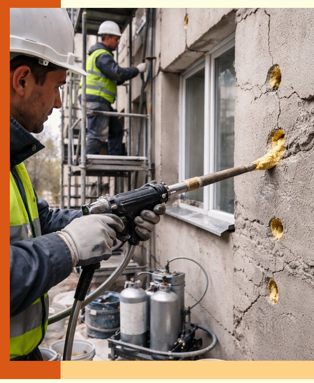 Заполнение пустот в фасаде и утепление стен в Кохме