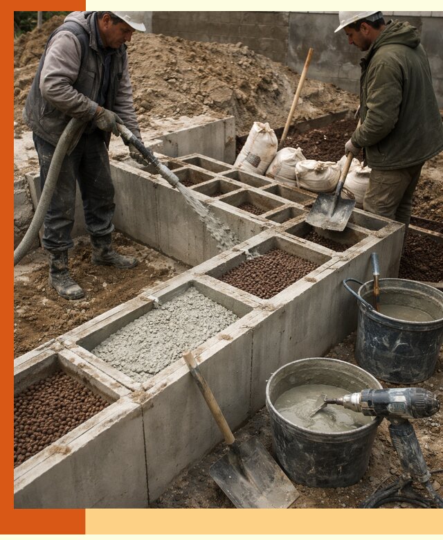 Заполнение полостей фундамента в Кохме герметичным утеплением и повышением прочности