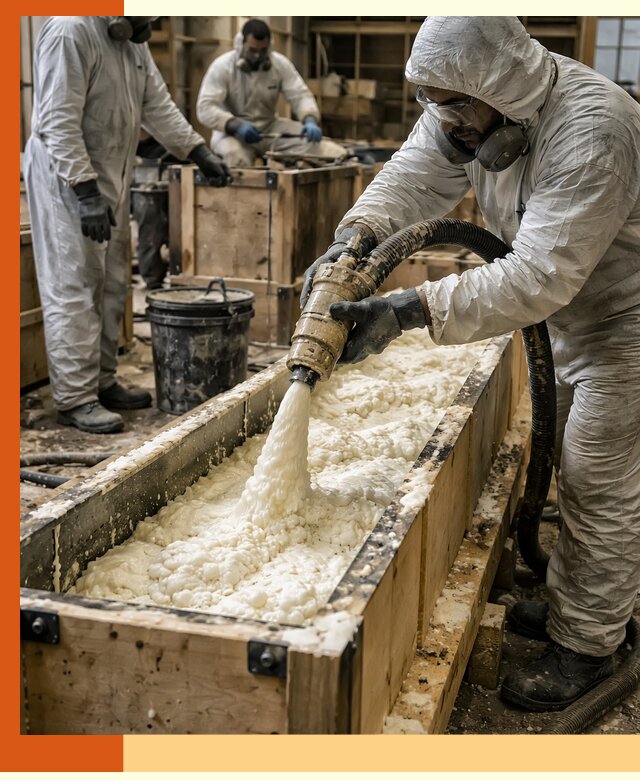 Заливка пенополиуретана в формы для утепления в Кохме