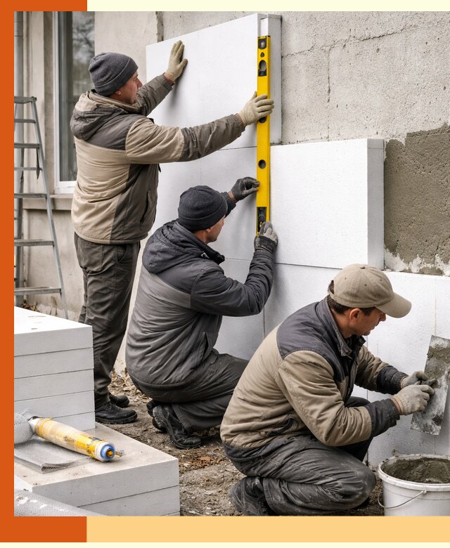 Утепление пенопластом наружных стен и фасадов в Кохме