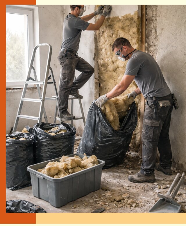 Демонтаж старого утеплителя и вывоз отходов в Кохме